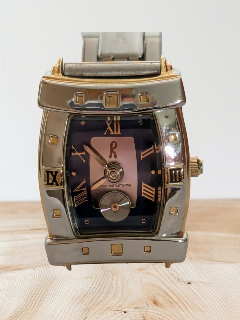 Roberta di Camerino Two-Tone Gold and Silver Watch with Black Dial